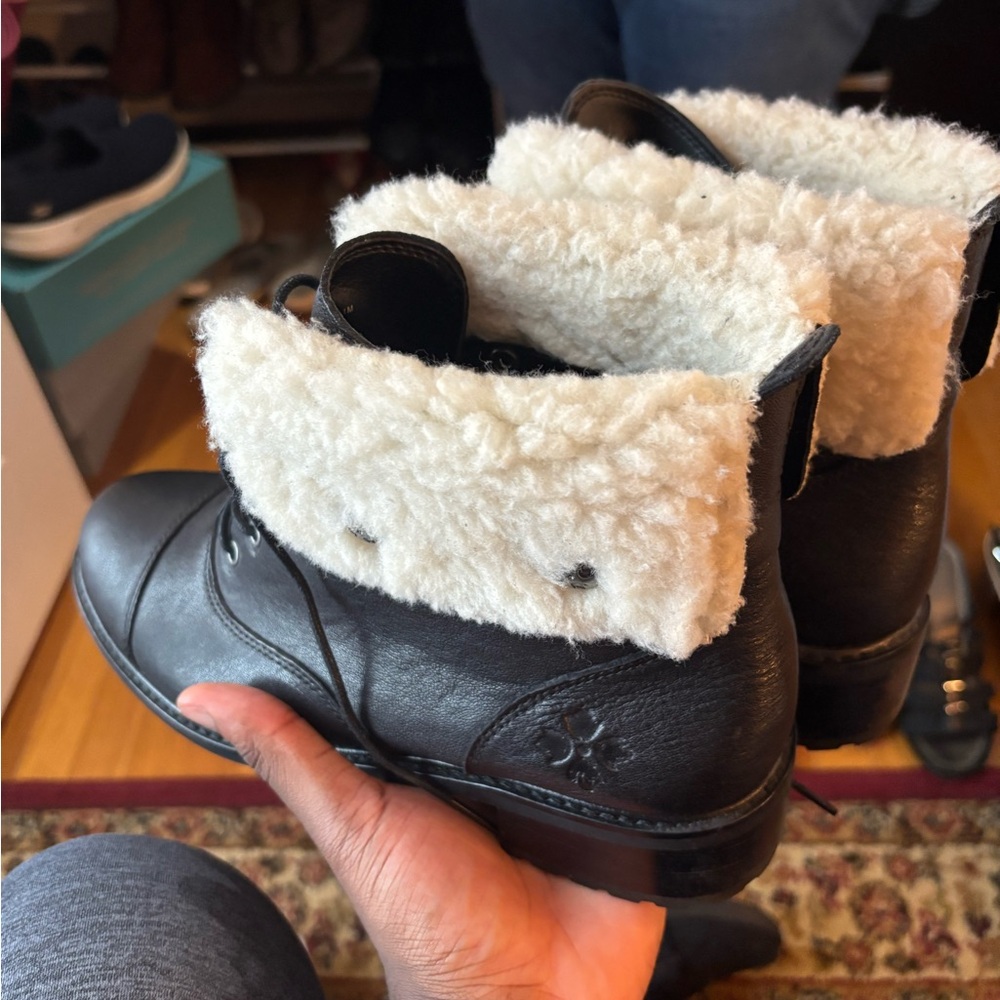 Black Leather Boots with White Fur Lining